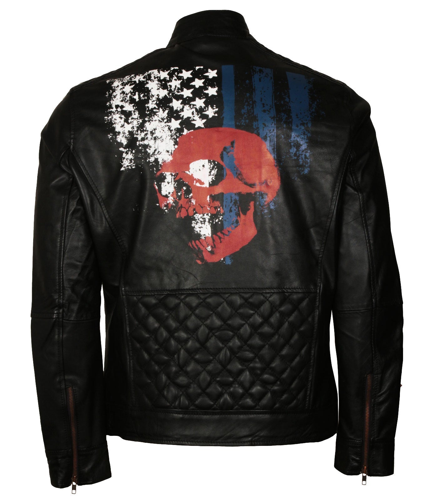 American Flag Skull Biker Leather Jacket in Real Leather