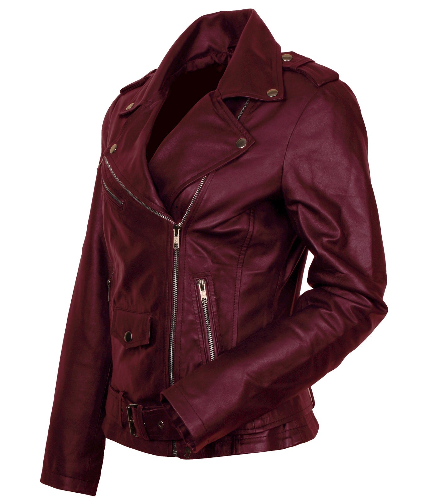 Maroon Leather Jacket Women Bikers