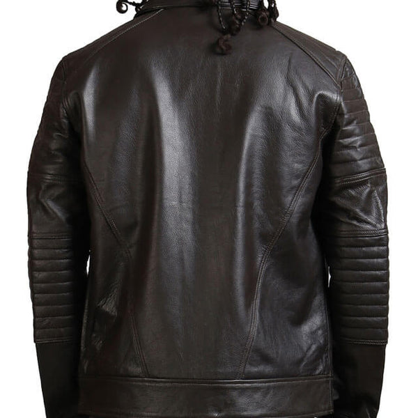 Black Collared Leather Biker Jacket