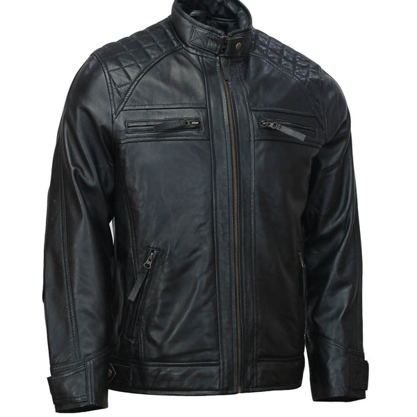 Men’s Black Moto Biker Leather Jacket