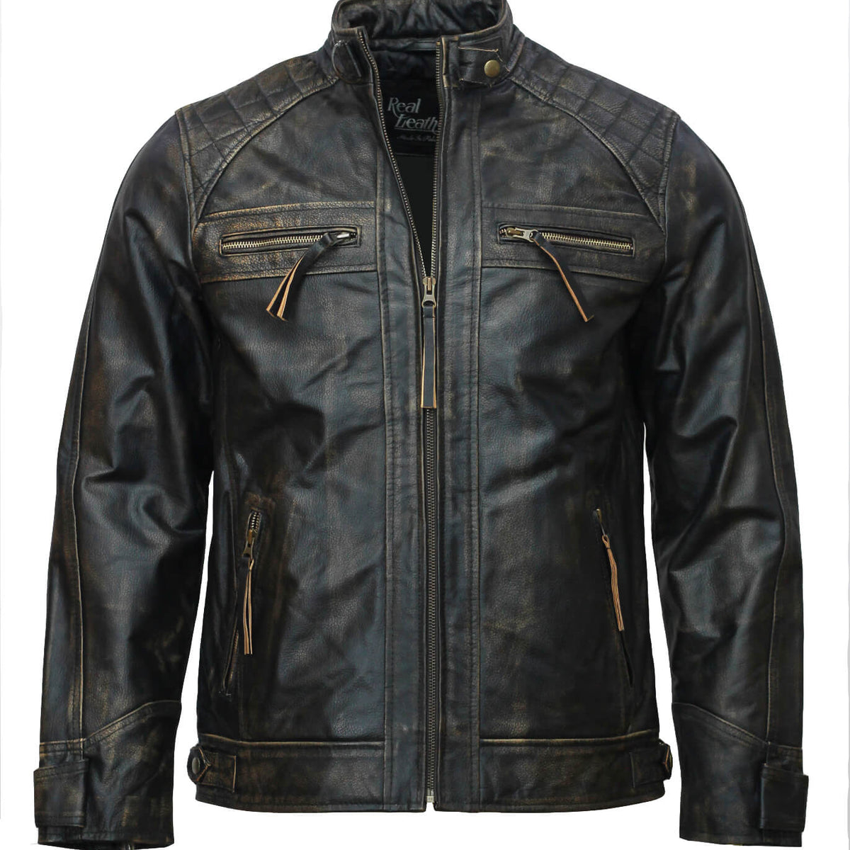 Men’s Black Distressed Motorcycle Leather Jacket