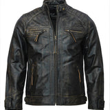 Men’s Black Distressed Motorcycle Leather Jacket