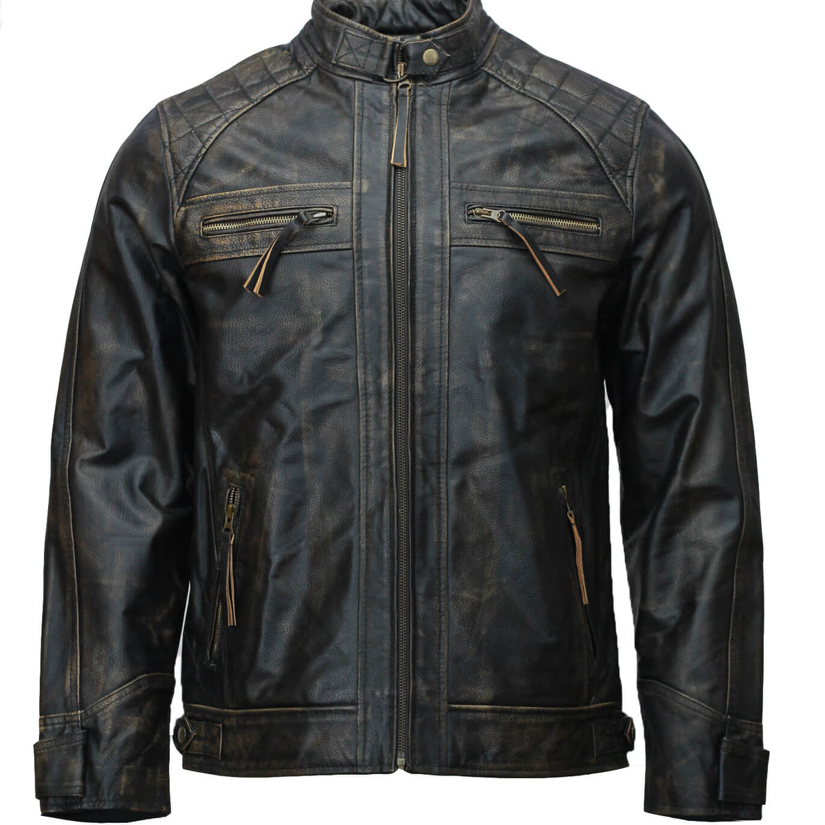 Men’s Black Distressed Motorcycle Leather Jacket