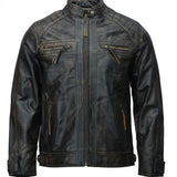 Men’s Black Distressed Motorcycle Leather Jacket