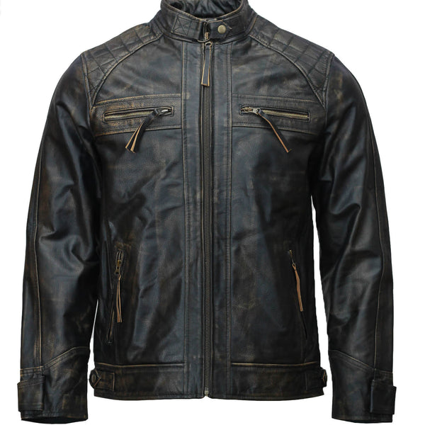 Men’s Black Distressed Motorcycle Leather Jacket