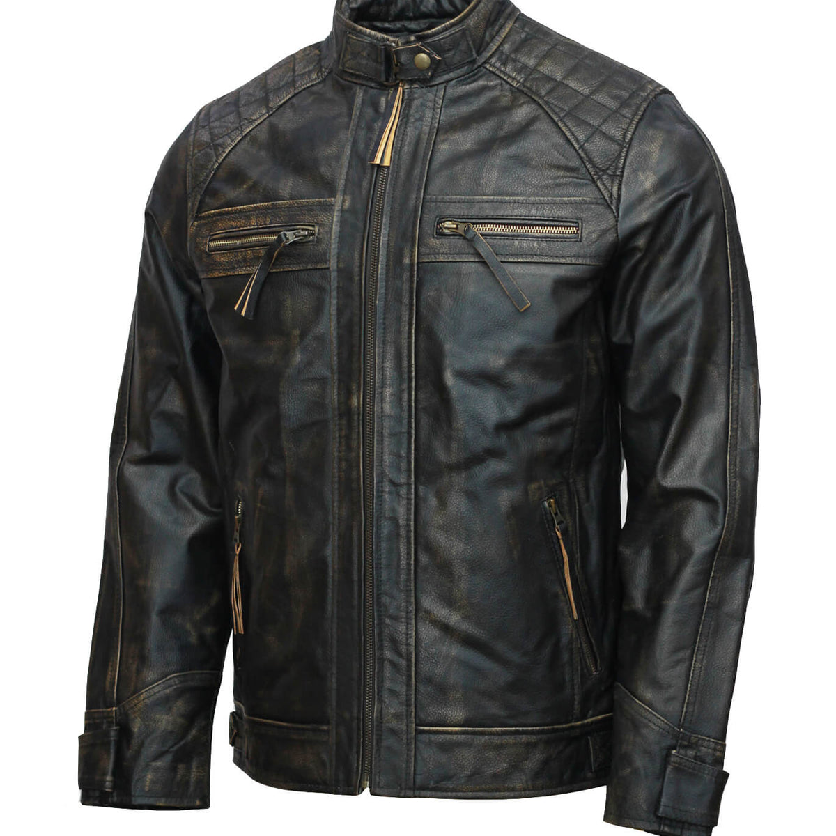 Men’s Black Distressed Motorcycle Leather Jacket