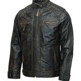 Men’s Black Distressed Motorcycle Leather Jacket