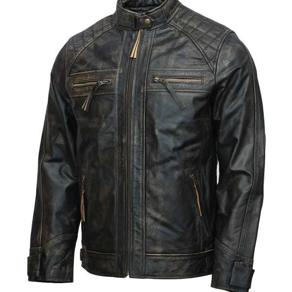 Men’s Black Distressed Motorcycle Leather Jacket