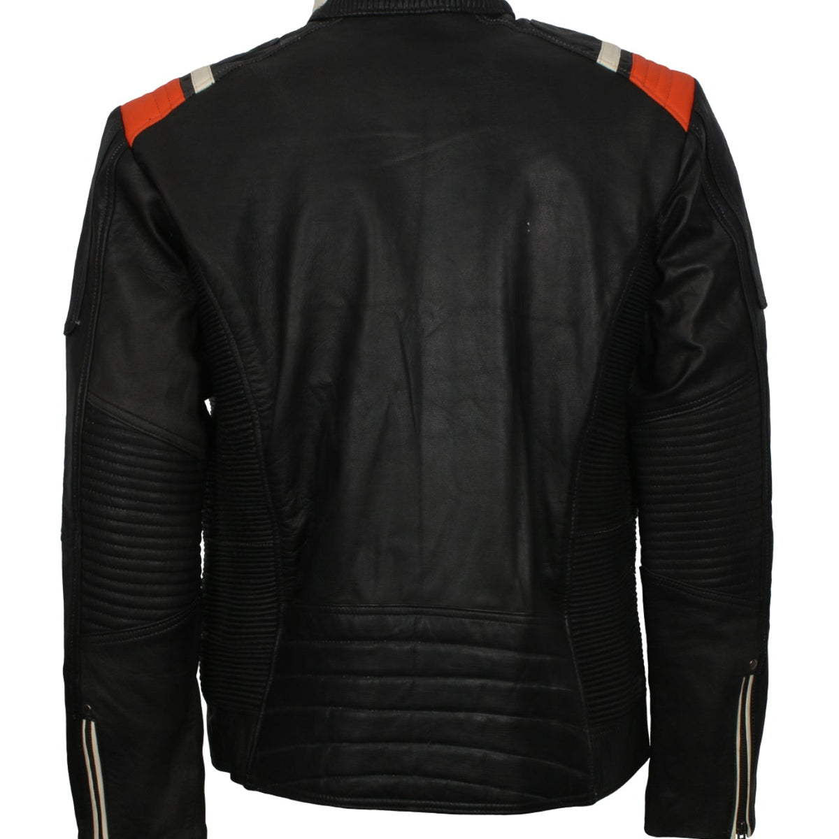 Black Retro Men's Biker Leather Jacket with Stripes