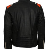 Black Retro Men's Biker Leather Jacket with Stripes