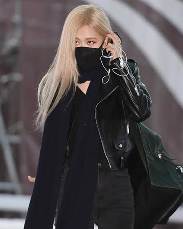 Blackpink Rose Black Cropped Biker Leather Jacket