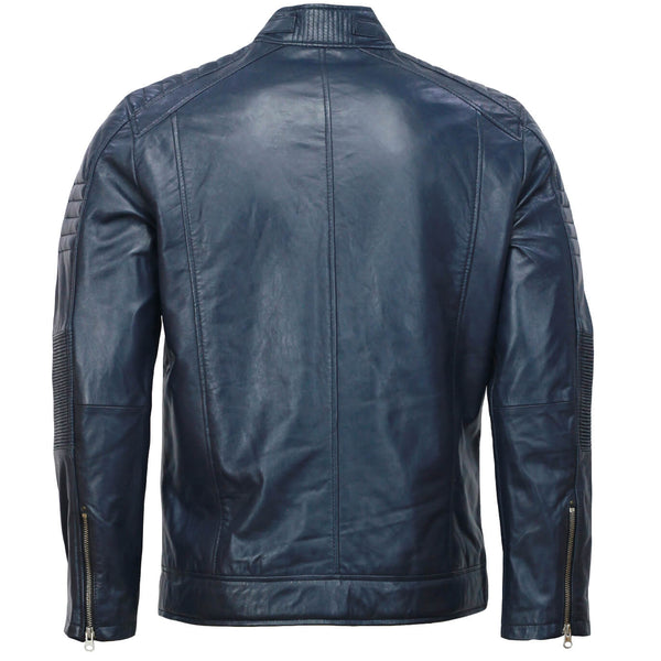 Men’s Café Racer Blue Biker Leather Jacket