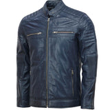 Men’s Café Racer Blue Biker Leather Jacket