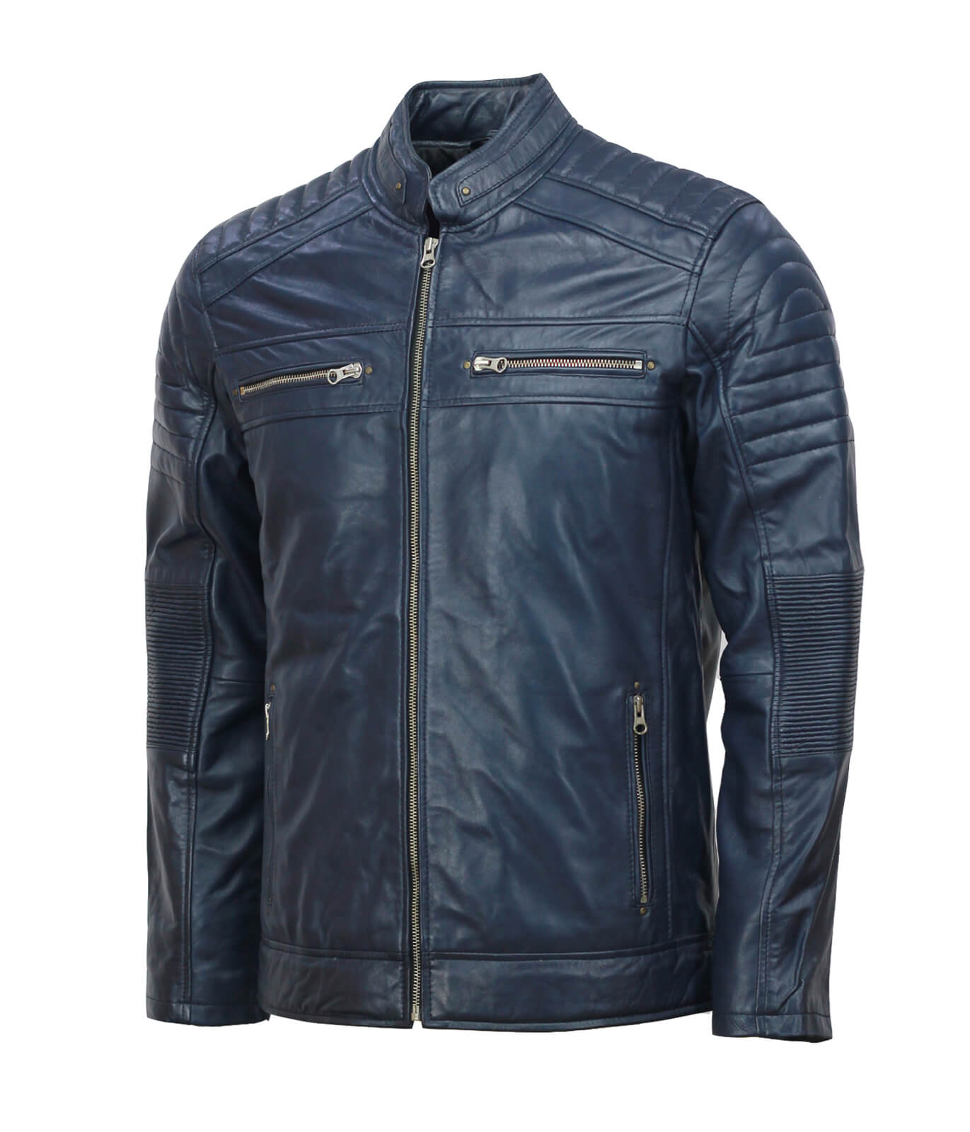 Men’s Café Racer Blue Biker Leather Jacket