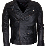 Men's Waxed Brando Black Brown Grey Genuine Leather Motorcycle Jacket