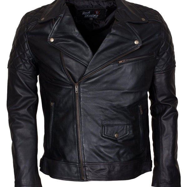 Men's Waxed Brando Black Brown Grey Genuine Leather Motorcycle Jacket
