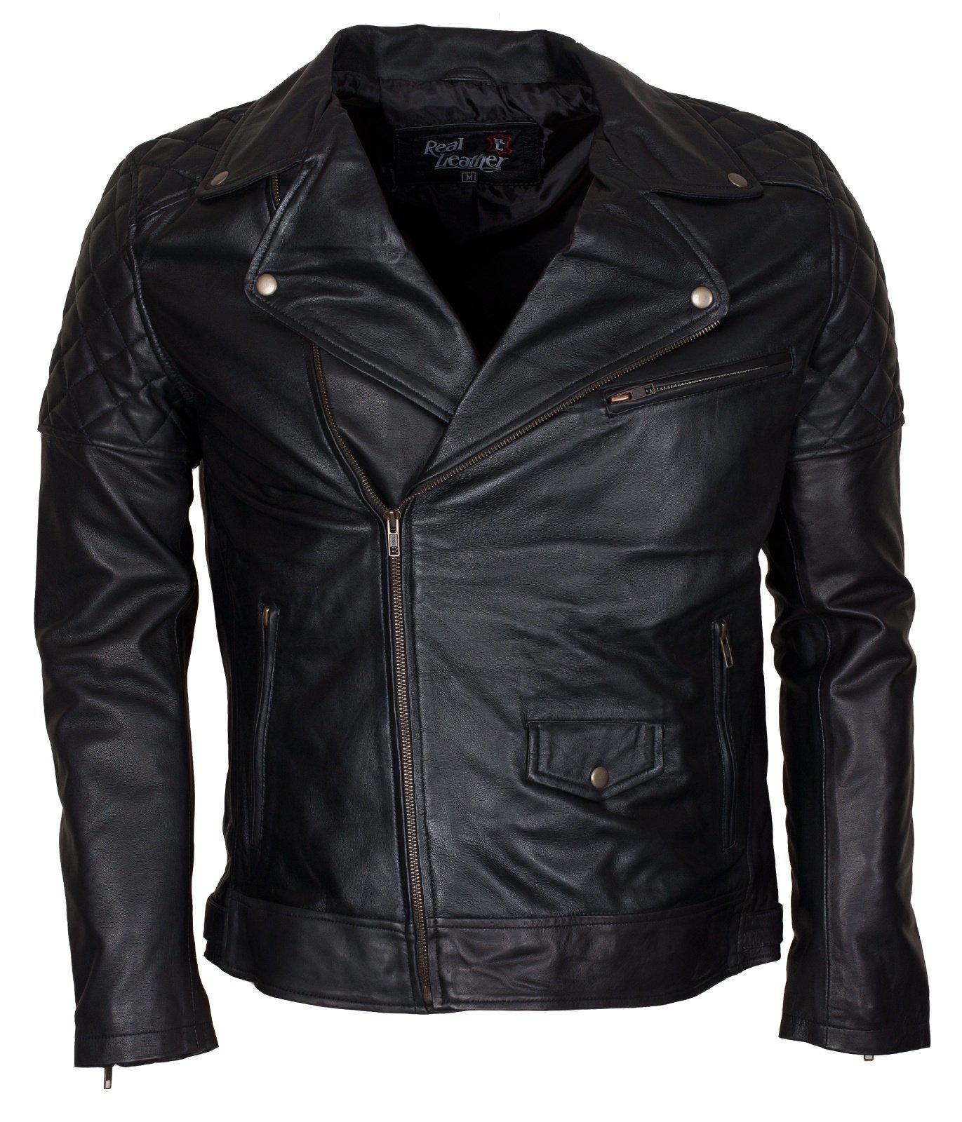 Men's Waxed Brando Black Brown Grey Genuine Leather Motorcycle Jacket