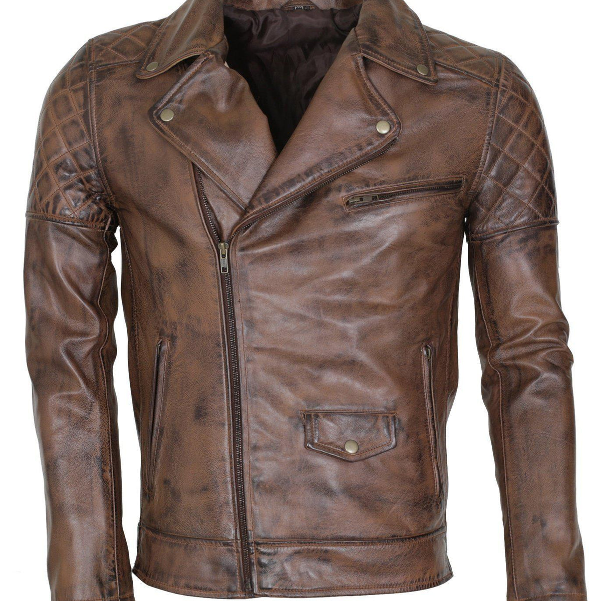 Men's Waxed Brando Black Brown Grey Genuine Leather Motorcycle Jacket