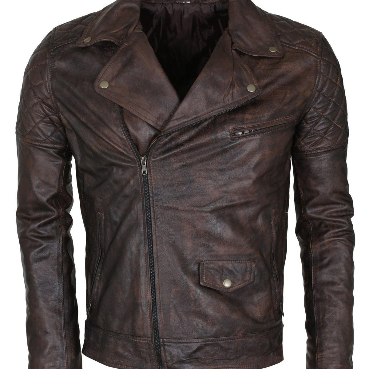 Men's Waxed Brando Black Brown Grey Genuine Leather Motorcycle Jacket