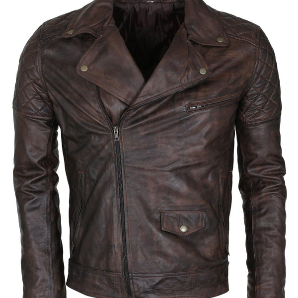 Men's Waxed Brando Black Brown Grey Genuine Leather Motorcycle Jacket