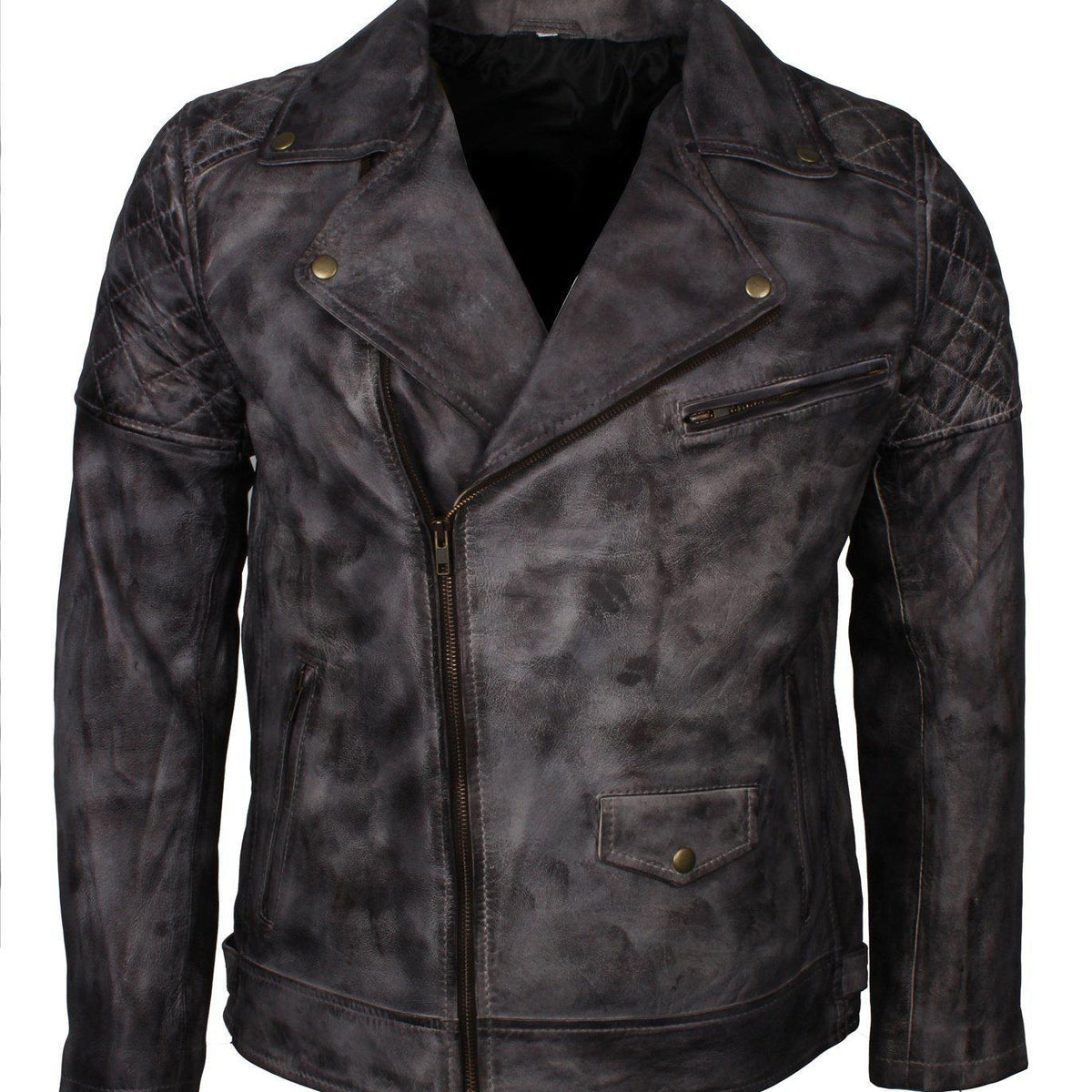Men's Waxed Brando Black Brown Grey Genuine Leather Motorcycle Jacket