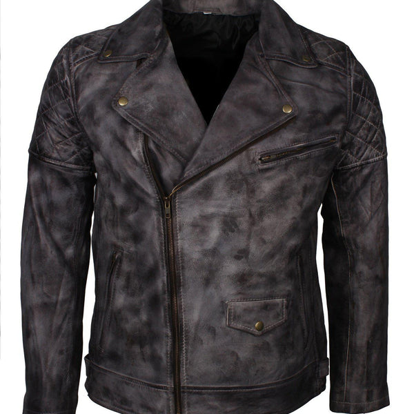 Men's Waxed Brando Black Brown Grey Genuine Leather Motorcycle Jacket