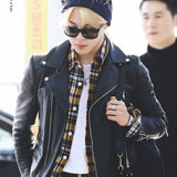 Jimin Airport Fashion Black Biker Leather Jacket
