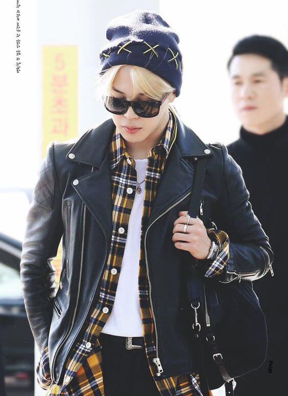 Jimin Airport Fashion Black Biker Leather Jacket