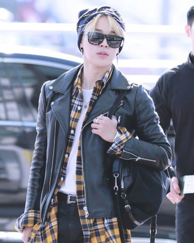 Jimin Airport Fashion Black Biker Leather Jacket