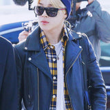 Jimin Airport Fashion Black Biker Leather Jacket