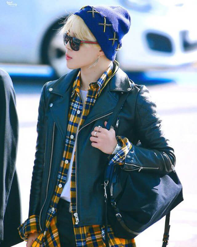 Jimin Airport Fashion Black Biker Leather Jacket