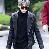 BTS Jimin Black Motorcycle Leather Jacket