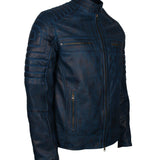 Men's Cafe Racer Maroon Grey Brown Blue Tan Genuine Leather Biker Jacket