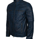 Men's Cafe Racer Maroon Grey Brown Blue Tan Genuine Leather Biker Jacket