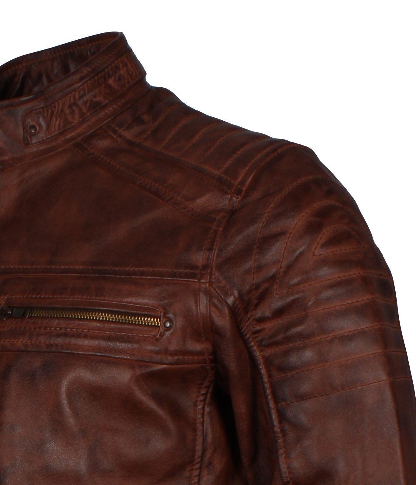 Men's Cafe Racer Maroon Grey Brown Blue Tan Genuine Leather Biker Jacket
