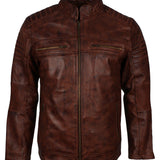 Men's Cafe Racer Maroon Grey Brown Blue Tan Genuine Leather Biker Jacket