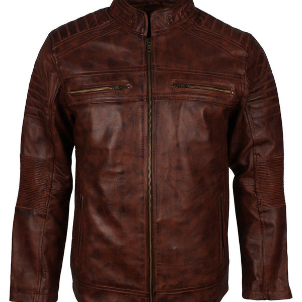 Men's Cafe Racer Maroon Grey Brown Blue Tan Genuine Leather Biker Jacket