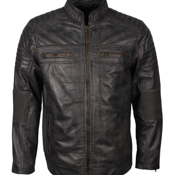 Men's Cafe Racer Maroon Grey Brown Blue Tan Genuine Leather Biker Jacket
