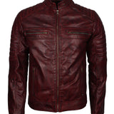 Men's Cafe Racer Maroon Grey Brown Blue Tan Genuine Leather Biker Jacket