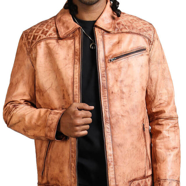 Camel Tan Biker Leather Jacket