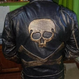 Men's Skull Crossbones Genuine Leather Motorcycle Jacket