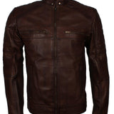 Men's Dark-Brown Distressed Cafe Racer Genuine Leather Jacket