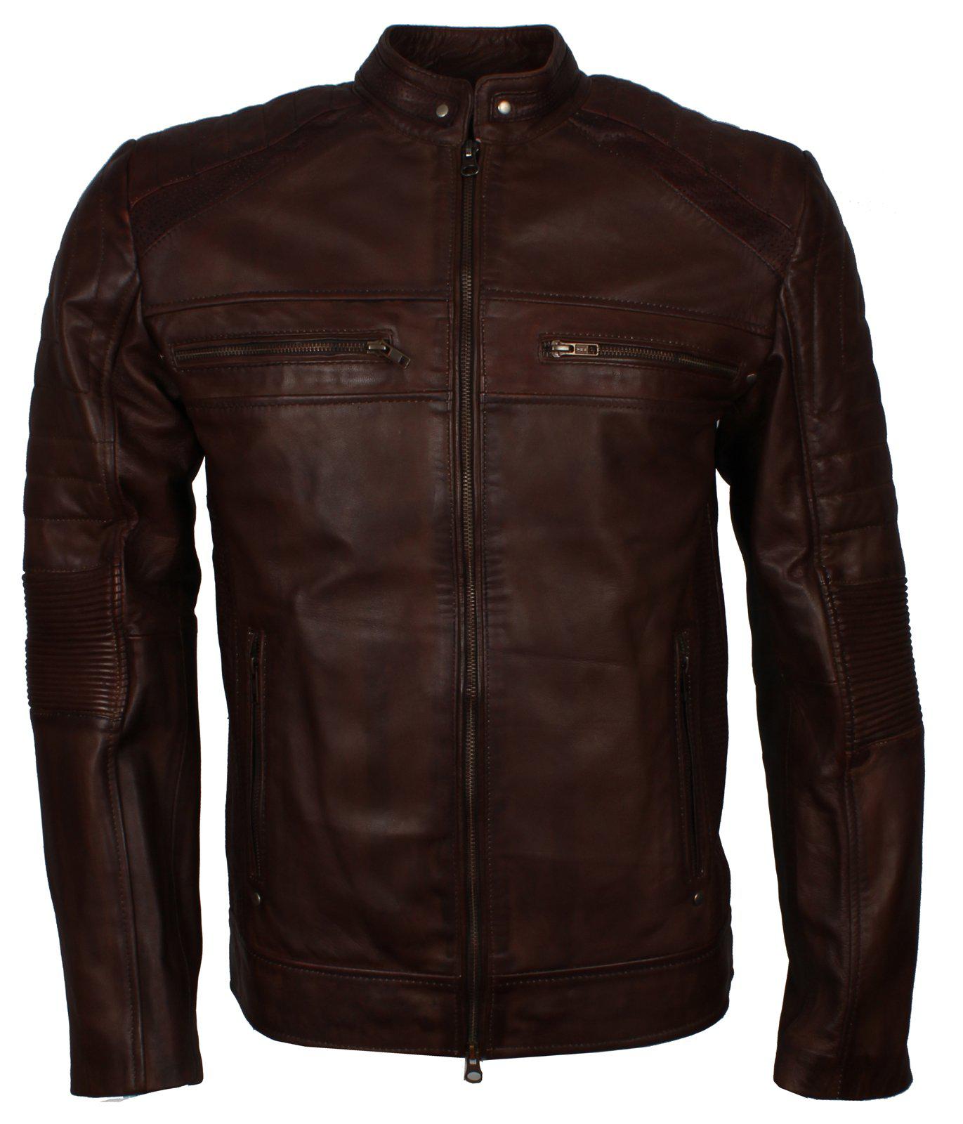 Men's Dark-Brown Distressed Cafe Racer Genuine Leather Jacket