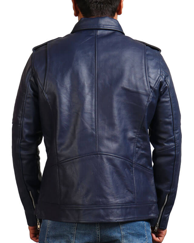 Blue Biker Enthusiast Leather Jacket