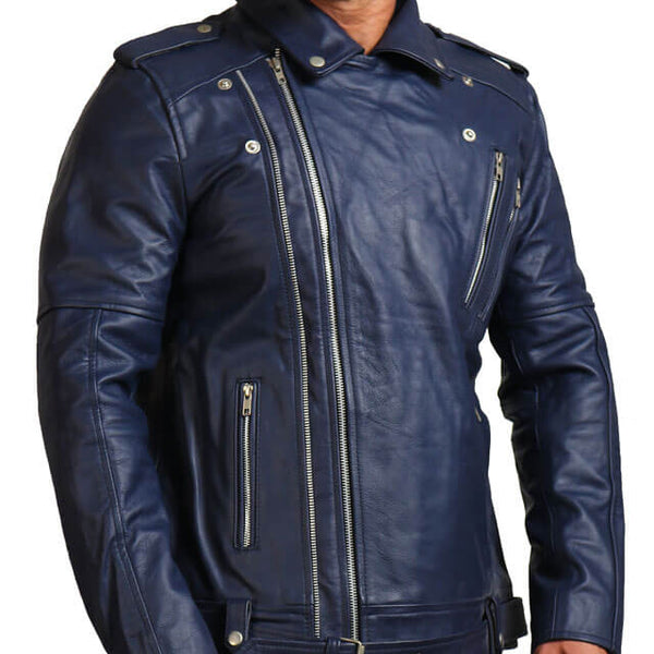 Blue Biker Enthusiast Leather Jacket