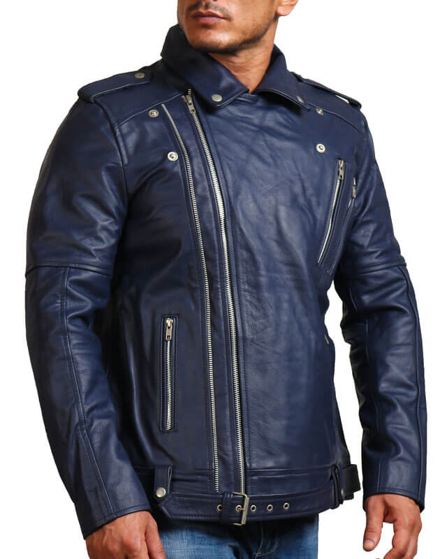 Blue Biker Enthusiast Leather Jacket