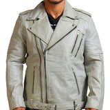 Men White Biker Leather Jacket