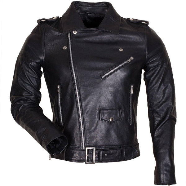 Men's Black Brando Leather Jacket in Faux