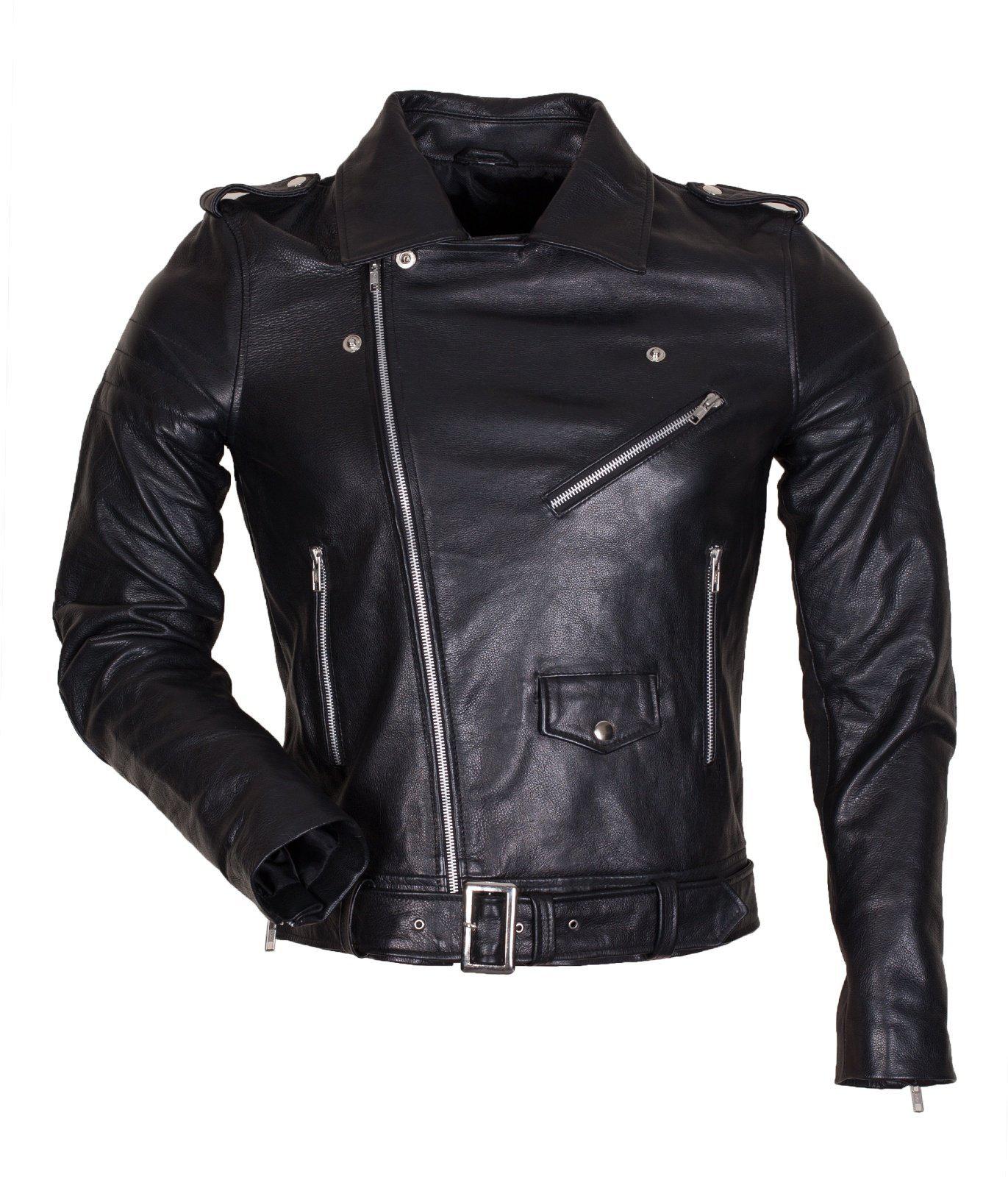 Men's Black Brando Leather Jacket in Faux