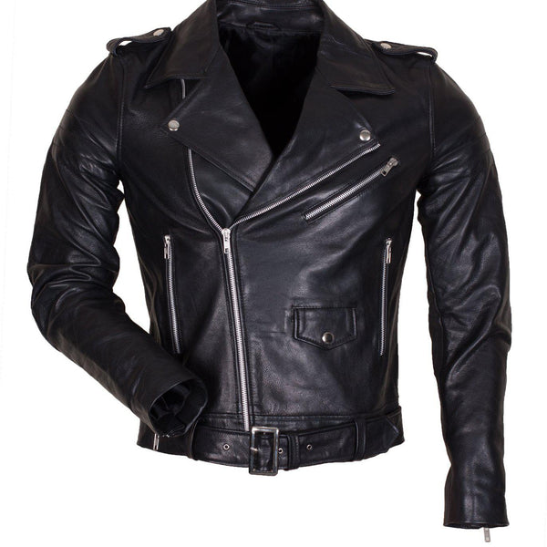 Men's Black Brando Leather Jacket in Faux